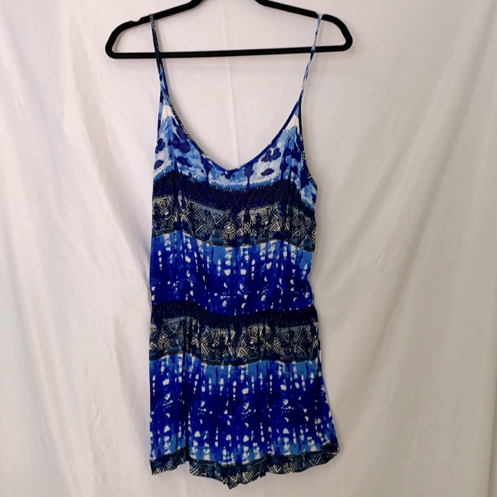 Large blue Aztec print romper